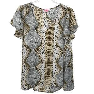 Buddy Love Snake Print Semi Sheer Flutter Sleeve Blouse Size S